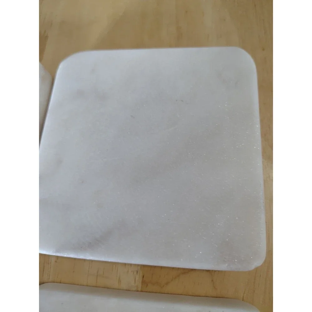 White Marble With Gray And Some Brown Tones Set 4 Square Coasters 1/2 In Thick